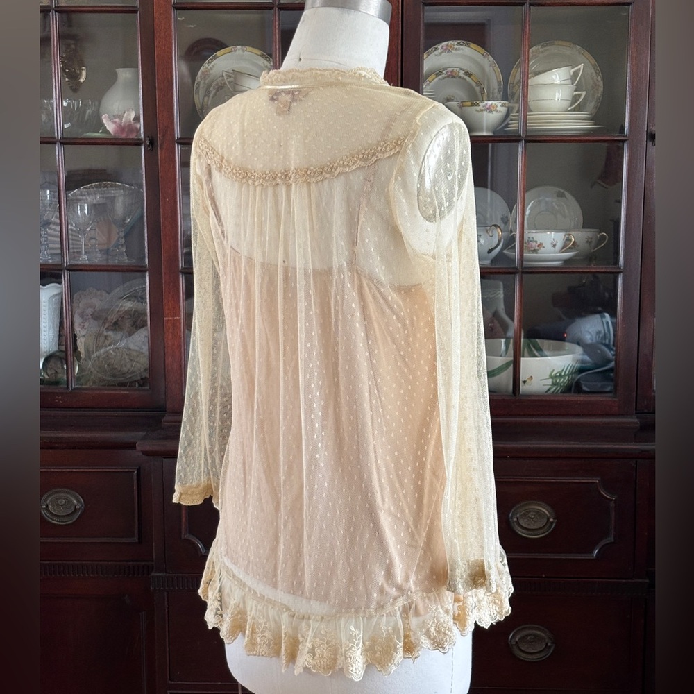 April Cornell Swiss Dot Net Blouse with Lace Appliqué and Lace Ruffles - Picture 8 of 16